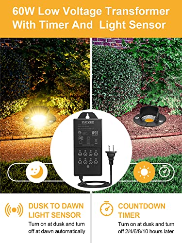 Zuckeo 5W Low Voltage Inground Lights With Transformer & Connectors, 12V-24V Ac/Dc Led Well Lights Outdoor In Ground Landscape Lighting, Ip67 Waterproof Desk Light For Yard Garden Paver Path(12Pack) #TOP1
