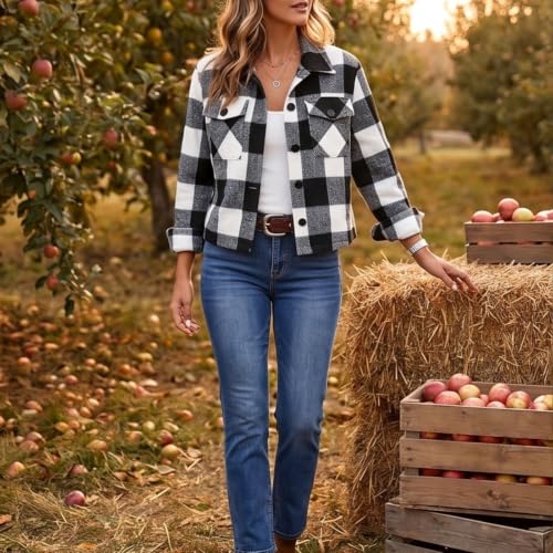 Elneeya Cropped Jacket Women Plaid Fashion Button Up Collared Fall Coats - image 6