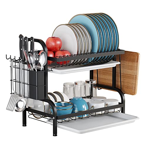Reviews de Sobre encimera - los más vendidos. 42 Cevadama Escurridor de Trastes sobre Fregadero de 2 Niveles, con Bandeja de Goteo, Soportes para Utensilios y Tabla de Cortar, Diseño Estable, Antióxido y Apto para Todo Tipo de...
