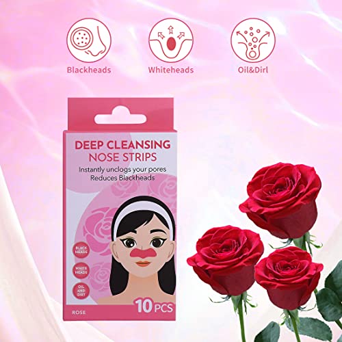 Image of MINISO Nose Strips for Blackheads Remover Whitehead Remover, Deep Cleansing Skin Care Nose Pore Cleanser Strips, Rose+Bamboo Charcoal+Tea Tree, Total 30 Pcs