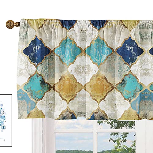 Kitchen Curtain Valance Geometric Moroccan Trellis Thermal Insulated Short Window Cornice Valance Topper Farmhouse Vintage 52X18 Inch Rod Pocket Window Treatment For Living Room Laundry Nursery #TOP12