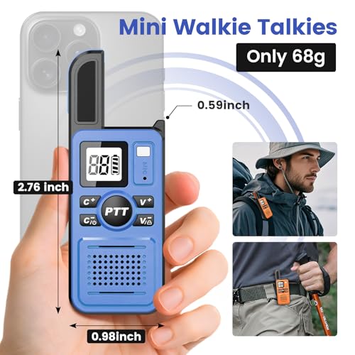 Image of Mini Walkie Talkies 3 Pack, Portable 2 Way Radios with Earpieces | Clear Audio, 2KM Range, LED Display, Rechargeable, Portable Hands-free Walkie Talkie for Camping, Family Outdoor, Blue