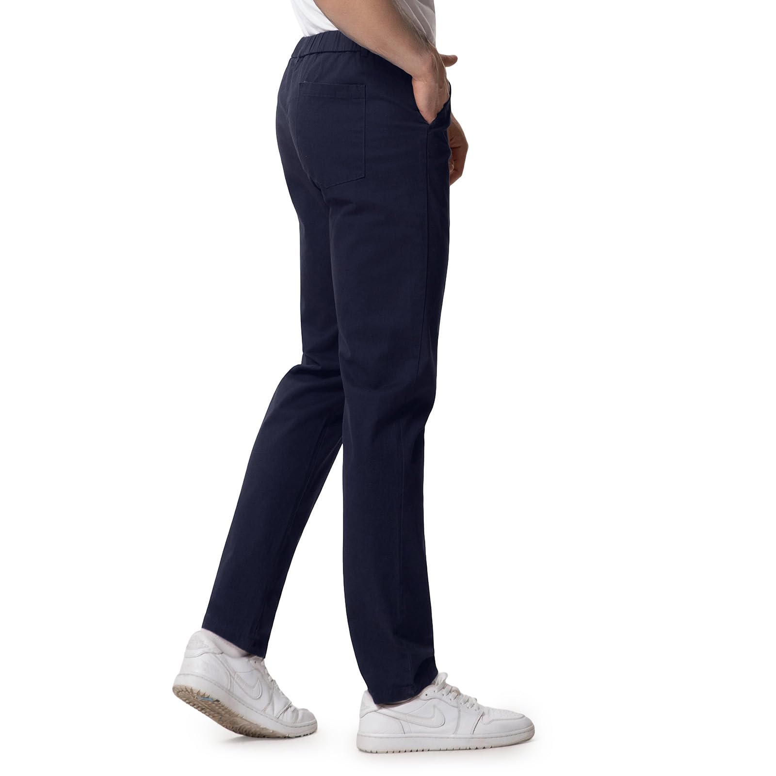 Pantaloni chino da uomo, in cotone, casual, per il tempo libero, vita elasticizzata, con tasche