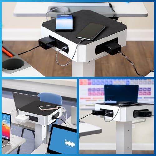 Image of Classroom Basics LuxPower Mobile Charging Tower - 8 AC Outlets & 8 USB Ports, Adjustable Height, Padded, Hidden Casters - Charge 16 Devices, Perfect for Classrooms, Offices, & Conference Rooms
