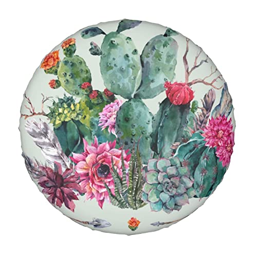 Jismuci Tire Covers,Vintage Watercolor Cactus Green Succulent With Pink Flowers Boho Style,Polyester Spare Tire Wheel Cover For Trailer Rv Suv Truck Camper Accessories 17Inch Tire Diameter 32-34 #TOP6