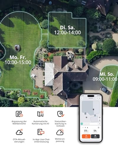 Navimow i105E Mähroboter ohne Begrenzungskabel, Empf. 500 m², Max. 600 m², RTK+Vision Rasenmäher Roboter Testsieger, Igelschutz Rasenroboter, KI Auto Kartierung – Bild 6