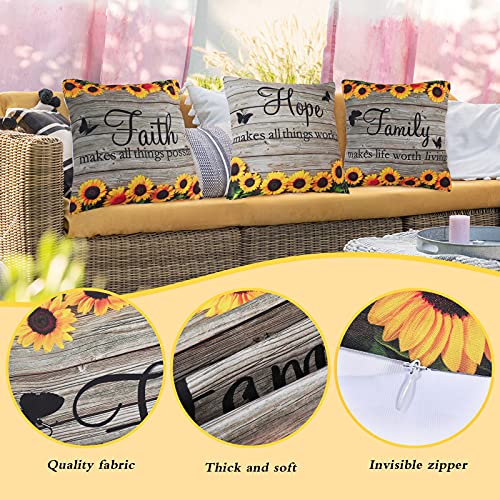 4 Pieces Sunflower Throw Pillow Covers Decorative Fall 18 X 18 Inches Pillowcase Faith Love Hope Family Square Pillow Cushion For Couch Sofa Bed Living Room Car Chair(Light Brown,Bright) #TOP2