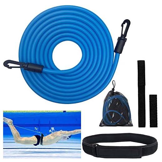 Cinturon Entrenamiento Natacion, Cinturón de Natación Ajustable, 4m Cuerda EláStica para Entrenamiento De Resistencia Estacionaria, para Piscinas de Natación (Azul)