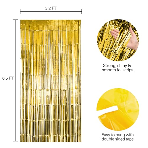 Image of 10 Pack Gold Fringe Curtain Party Backdrop, Gold Tinsel Backdrop, Decoration Supplies for Birthday, Holidays, Parties & More