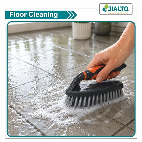 Image of JIALTO Heavy Duty Hand Scrub Brush for Bathroom & Kitchen Cleaning, Ergonomic Non-Slip Handle, Hard Bristle Cleaning Brush for Tiles, Sink, Floor, Grout, Wash Basin & Household Deep Cleaning
