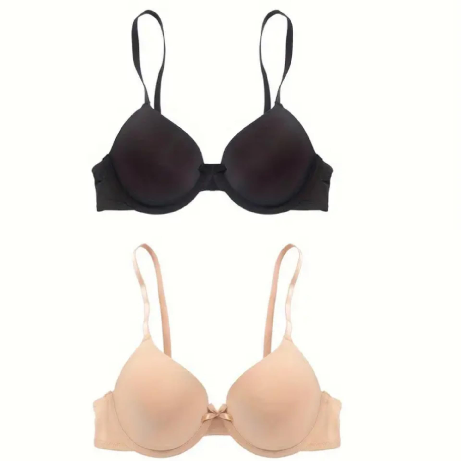 Women's and Girls Regular wear Seamless Soft Comfort Padded Pushup Bra (Pack of 2) Black and Nude