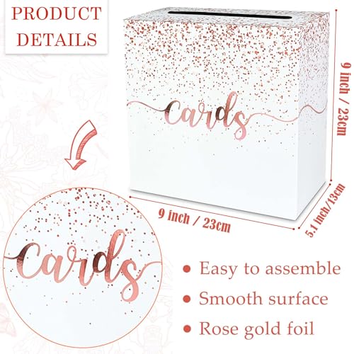 Image of Rose Gold Card Box for Party Gift Card Box Holder Envelope Box for Wedding Birthday Baby Shower Retirement Rose Gold Foil Card Box