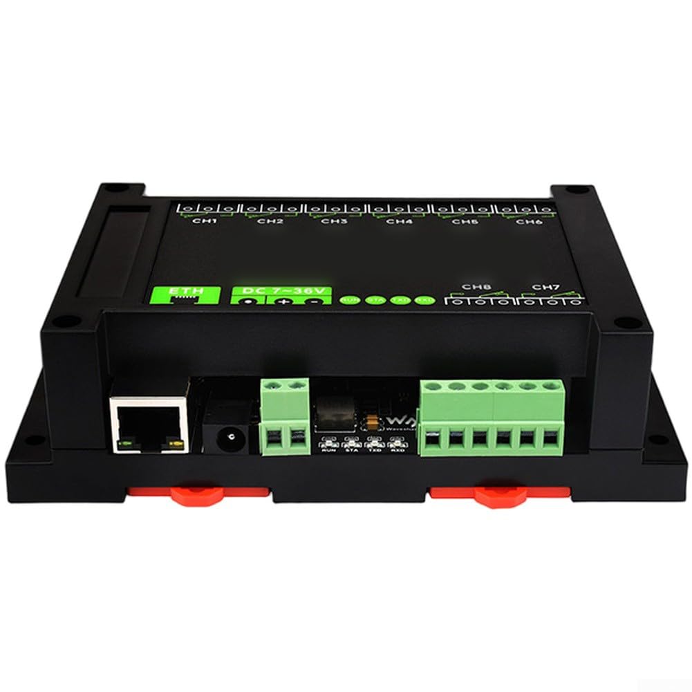 Modulo relè Ethernet a 8 canali con per MODBUS TCP/UDP, per isolamento POE e optoaccoppiatore, 10 A 250 V AC, per guida DIN, automazione industriale, controllo di motori e valvole (B)