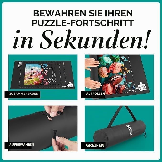 Puzelworx Puzzlematte, aufrollbares Puzzlebrett für Puzzles – 1500 Teile Schutz, Saver, Organizer, rutschfeste Gummiunterseite, Schaumstoff-Rollrohr, Polyester-Oberseite mit Aufbewahrungstasche +