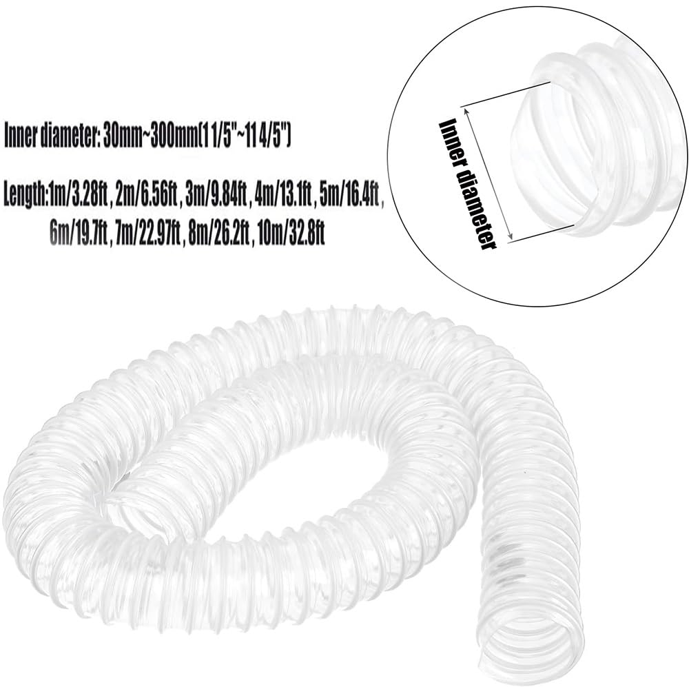 30 50 60 100 120 140 160 180 200mm Tuyau De Collecte De Poussière Ultra Flexible Tuyau De Fumée Transparent Tuyau D'aspiration pour Le Travail du Bois(3m/9.84ft,40mm-1 3/5")