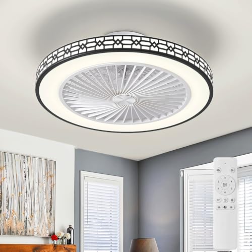 LMiSQ Ventilateur Plafond avec Lumiere 3000K/4500K/6500K Dimmable Plafonnier LED Ventilateur Réversible 6 Vitesses Minuterie 1/2/4 H Plafonnier Ventilateur Amovible et Facile Nettoyer Noir