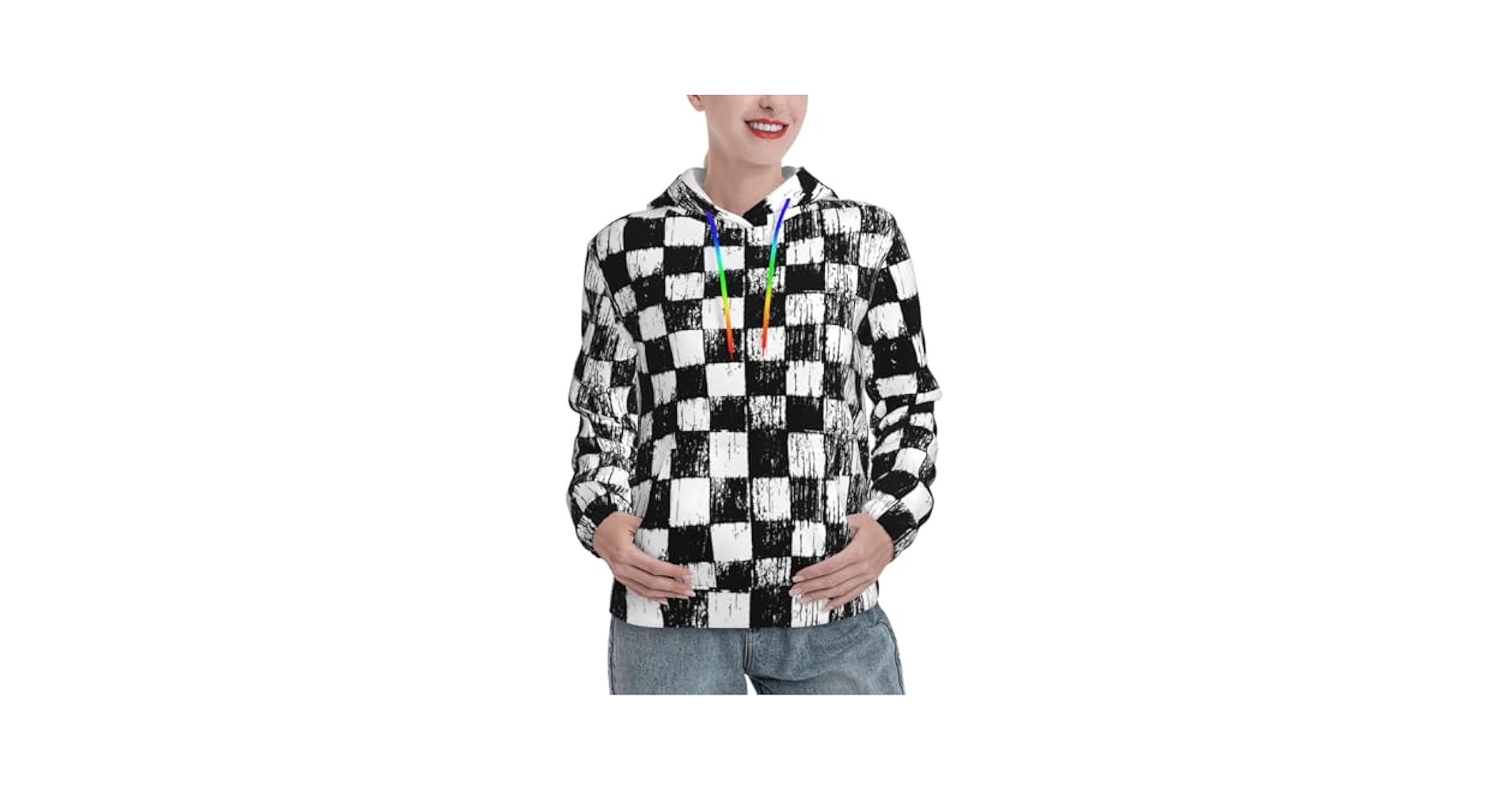 TVCATYE Checkerboard Retro Pattern Hoodie Pullover Women