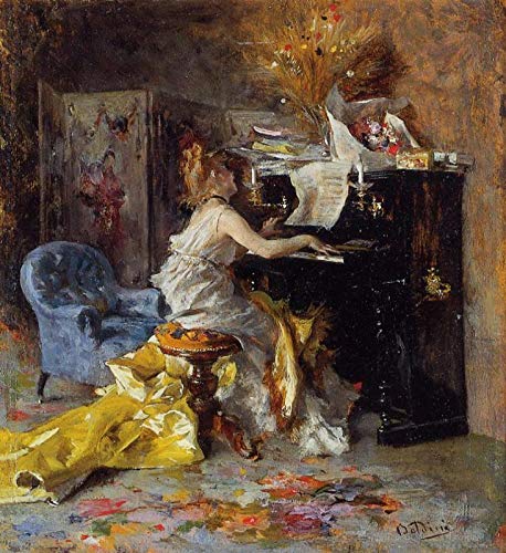 Peinture à l'huile femme au piano peinte à la main par des professeurs d'art