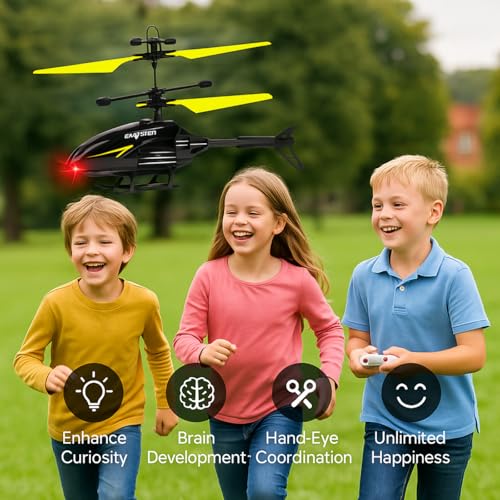Image of KIDZYMON RC Helicopter with Hand Gravity Sensor, Flying Remote Control Helicopter Toy, Chargeble, 3D Light & Safety Sensor for Kids Age 4+ Years I Pack of 1 (Blsck Yellow)
