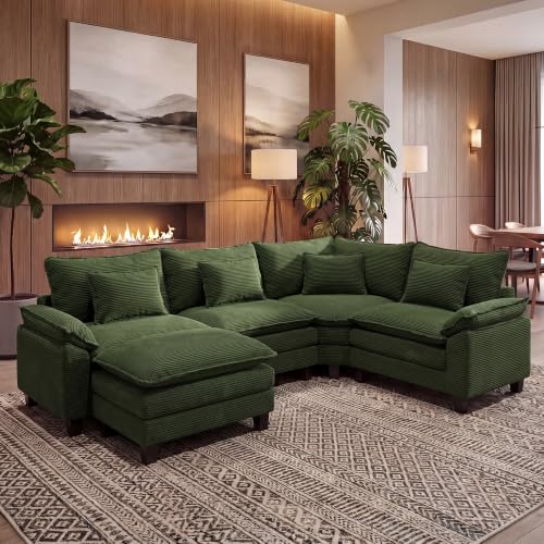 URRED Oversized Modular Sectional Sofa,Solid Green:116" V Shaped