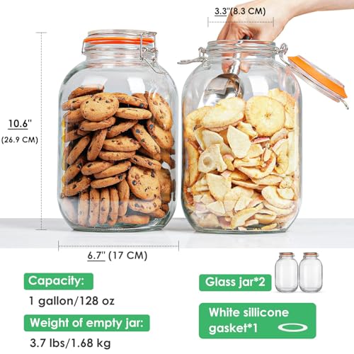 Image of 1 Gallon Glass Mason Jar with Airtight Lids, 2 Pack Wide Mouth Storage Jars