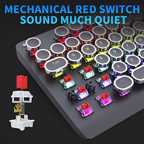 E-Yooso K600 Retro Typewriter Mechanical Gaming Keyboard 104 Key, Rainbow Led Backlit Keyboard (Red Switch Black) #TOP1