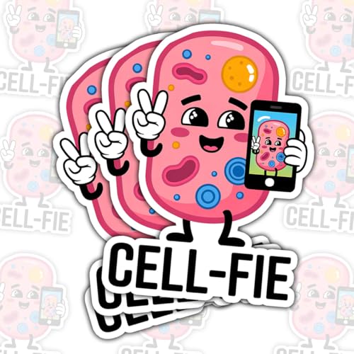3 Pcs Cell Biology Sticker, Funny Cell Biology Sticker, Meme Cell-fie Cute Science 3' Stickers Decal Waterproof Gift for Students and Teachers, for Laptop, Water Bottle, Notebook, Phone, Journal