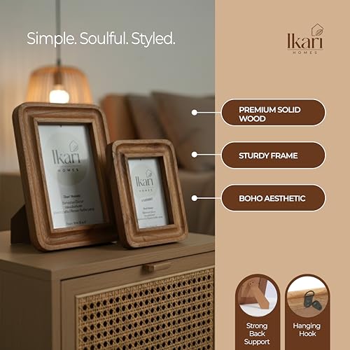Image of Ikari Homes Premium Acacia Wood Photo Frame with Natural Burn Finish | Unbreakable Plexiglass Picture Frame for Tabletop & Wall Hanging | Heavy Sturdy Artisan Crafted Set