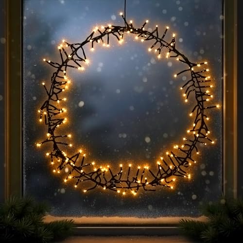 LED Ring schwarz zum Hängen mit Timer - 40 cm - Metallkranz mit Gold...