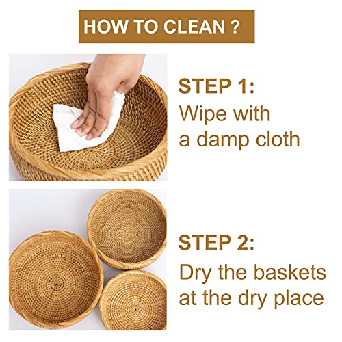 Large Bread Baskets Set For Fruit Serving Tray Organizing Potato Vegetable Small Toy Decorative Basket For Gift Storage Kitchen Countertop Natural Handmade Stackable Bowl Set Of 3 (Honey Brown) #TOP5