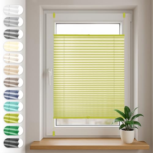 Sonello Plissee Klemmfix ohne Bohren 80cm x 100cm Olivgrün Faltrollo Plisseerollo Jalousie für Tür & Fenster Blickdicht Sichtschutz Sonnenschutz Fertifplissee Rollo