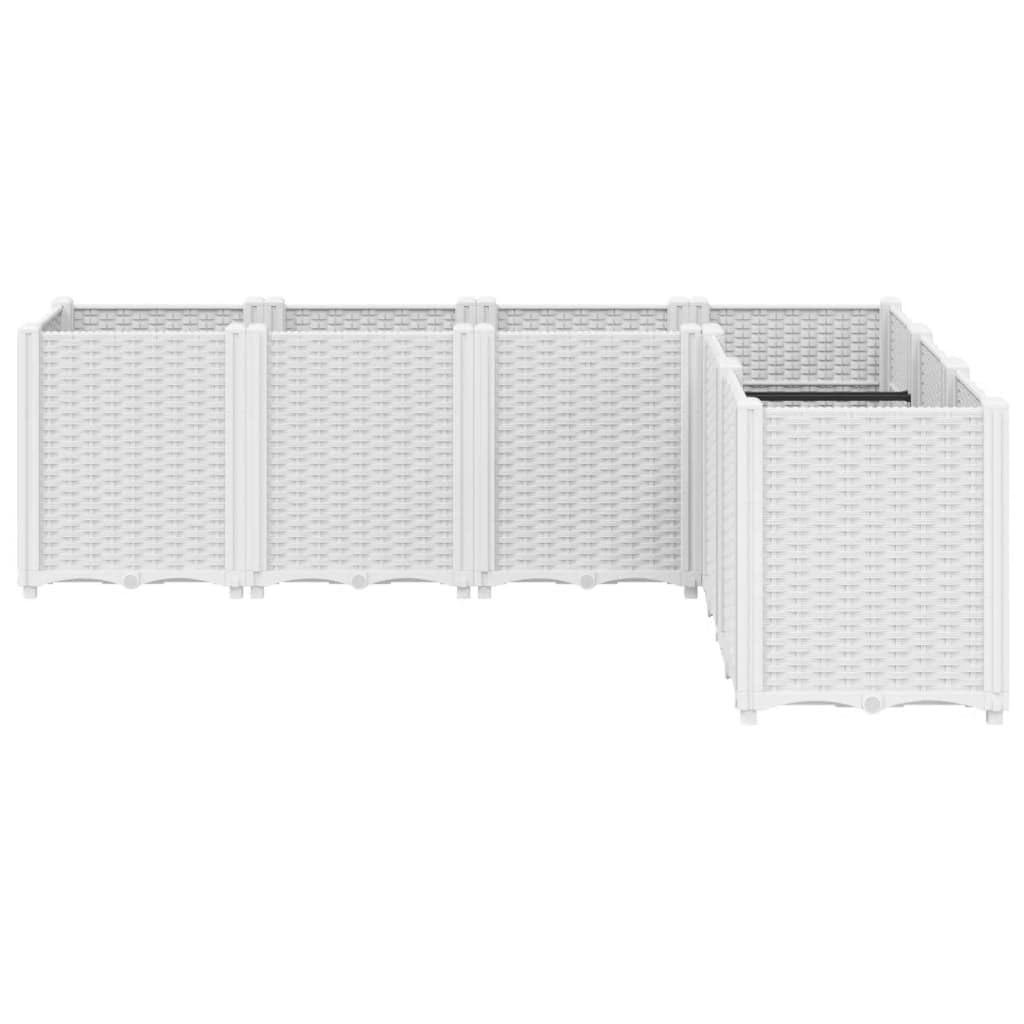 Donica na rośliny, biała, 160 x 120 x 53 cm, polipropylen, modułowy pojemnik ogrodowy o wyglądzie rattanu, do użytku na zewnątrz, na balcony i patio, wytrzymała plastikowa donica na kwiaty