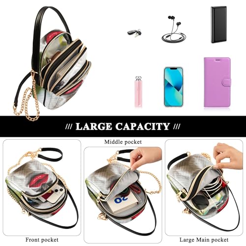Funny Llama Red Lips Shoulder Handbags for Women Quilted Chain Strap Phone Wallet Handbag Cute Ladies Tote Crossbody Satchel 6