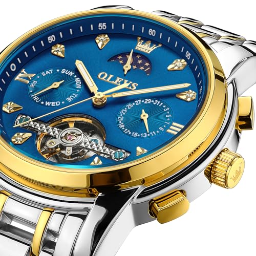 Image of OLEVS Automatic Watches for Men 43MM Skeleton Large Dial 3Hand Self Winding Watch Stainless Steel Dress Luxury Mechanical Waterproof Luminous Wirst Watch Gift