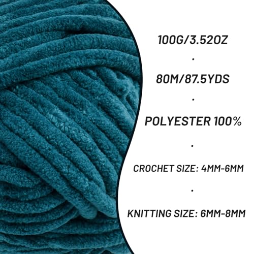 Image of 4 Packs Fluffy Chenille Yarn for Crocheting, Chunky Velvet Yarns for Crochet Amigurumi, Baby Yarn for Crocheting Soft Blanket, 349.9yds /14.1 oz Bulky Yarns for Crafts /Hats /Shoes /Socks (4 Denim Blue)