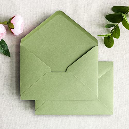 PONATIA 50 PCS/Pack A7 Envelopes 5.35 x 7.5 Sage Green Envelopes Perfect For 5 x 7 Wedding Invitation Cards Graduation Invite Acrylic Invitations Photos