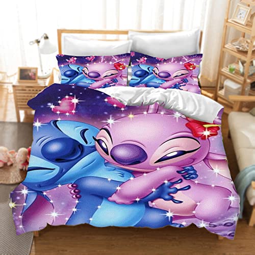 DDONVG - Lilo & Stitch - Parure de lit pour enfants - Avec taie d'oreiller - 100 % microfibre - Motif : dessin animé 3D - Convient pour garçons et filles (13,220 x 240 cm, 50 x 75 x 2) Cover