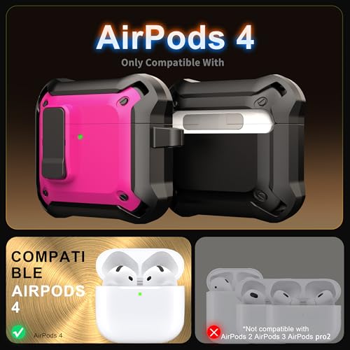 Image of RFUNGUANGO for AirPods 5 /4 Case (2026 /2024) with Lock, Rose Red