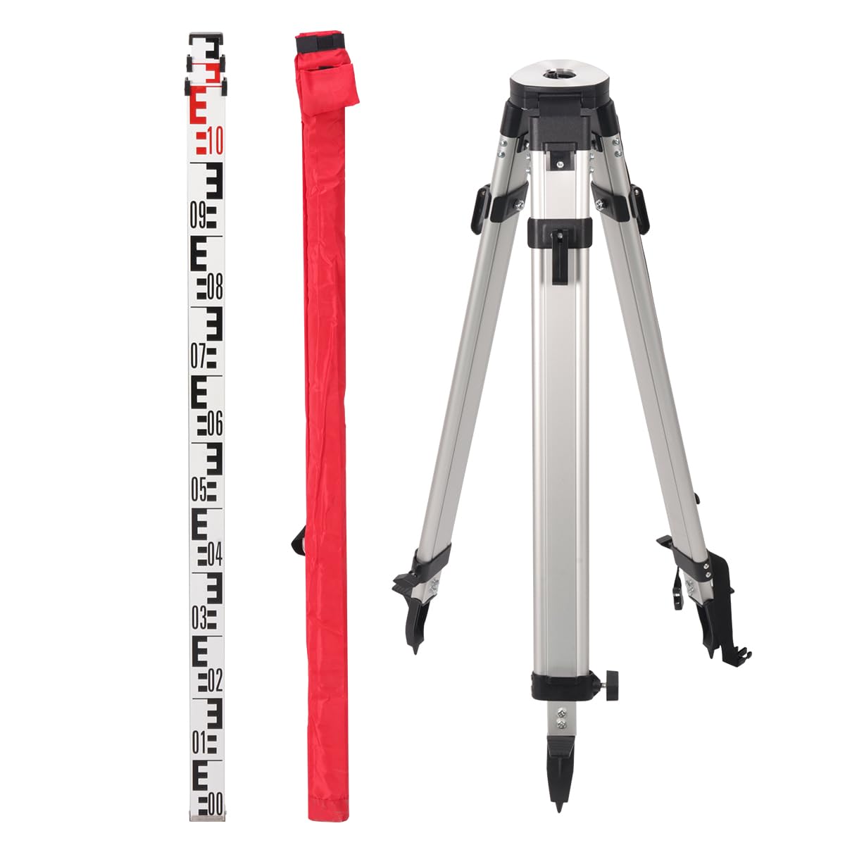 Mountlaser 3M Telescopic Levelling Staff & Surveying Tripod Set, Heavy-Duty Surveying Kit (3-Metre Reach, Black Tripod)
