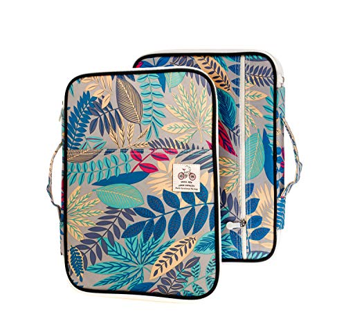 Lazyaunti Zipper Portfolio Organizer A4 Note Pouch-Waterproof Document Bags/Zipper Binder/Paper Case for 12.5" Mac,Tablet,Pens,washi Tape,Journals,Sketch Books(Grey Blue Leaf)