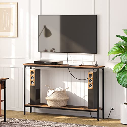 Hoobro Narrow Console Table With Charging Station, 47.2” Sofa Entry Table With 2 Ac Outlets & 2 Usb Ports, Industrial Farmhouse Style Accent Hallway Table For Living Room, Rustic Brown Bf201Xg01 #TOP5