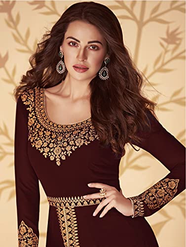 Image of Divine International Trading Co Women's Faux Georgette Semi Stitched Top with Santoon Fabric Bottom and Faux Georgette Dupatta Embroidered Front Slit Anarkali Dress