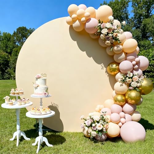 Round Backdrop Cover 6.6ft Spandex Circle Beige Arch Cover Backdrop for Wedding Arch Baby Shower Birthday Party Decorations