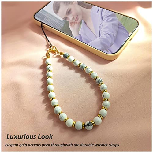 Image of Marble Beaded Phone Wrist Strap for Women, Detachable Design | 304 Steel Core, detachable phone wristlet with tether tab, keeps your phone secure for shopping, travel and daily use.
