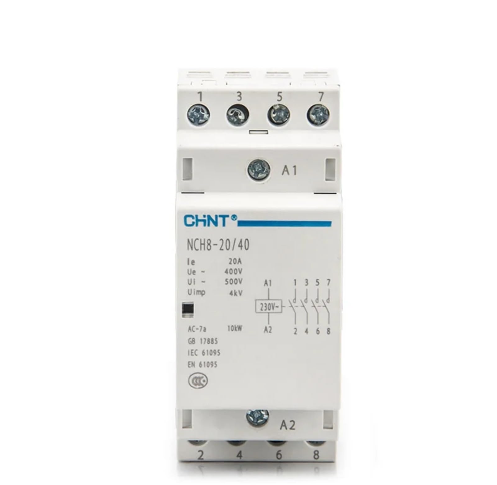 1 sztuk NCH8-20 Modułowy stycznik AC do domu 220V 230V AC 20A 1NO 1NC 2NO 2NC(NCH8-20A-11 1NO 1NC)
