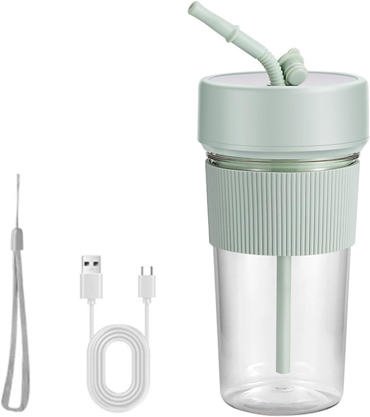 Small Portable Blender with Straw Electric Juicer Fruit Mixers Rechargeable Blender Small Juicer for Indoor Outdoor Portable Electric Juicer (Green)