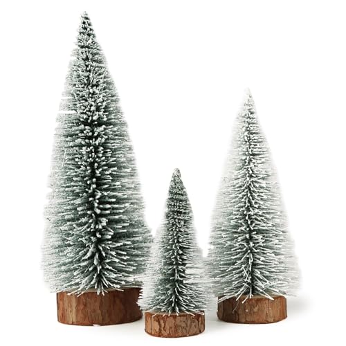 3pcs Mini Christmas Tree Frosted Artificial Christmas Trees Ornaments Christmas Table Decorations Xmas Tabletop Display 3 Sizes 10/15/20cm (B)