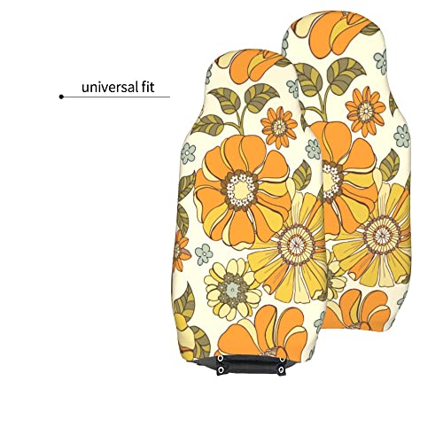 Hisoro Retro 70S Style Blossom Car Seat Covers Front Seats Only, Universal Fit For Car Truck Van And Suv Automotive Seat Covers, Black, 2 Piece #TOP3