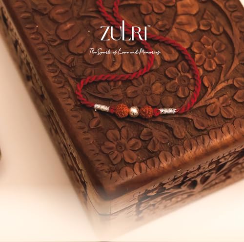 Image of Unisex-Adult Pure 925 Silver Rudraksha Rakhi For Rakshabandhan | Stylish Silver Rudraksha Rakhi For Brother With Roli (Kumkum) Chawal (Rudraksh)