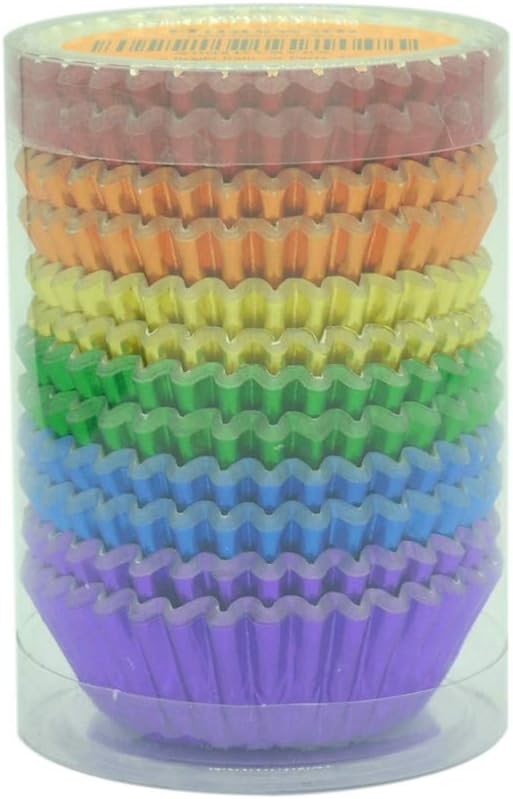 Bright Rainbow Foil Cupcake Liners Mini Baking Cups for Party, 240-Count